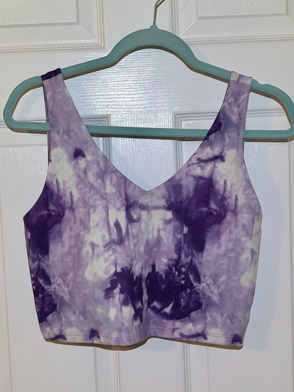 Purple Tie-Dye V-Neck  Ross-Cross Back Crop Yoga Tank Top. Size XXL